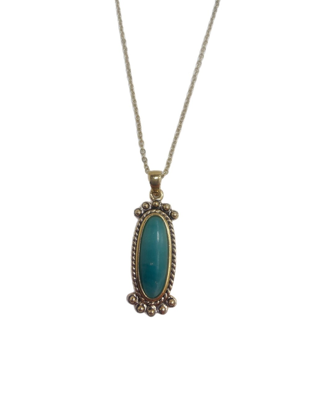 Premier Designs Turquoise Blue Cabochon Pendant Necklace Gold Tone 18" Chain